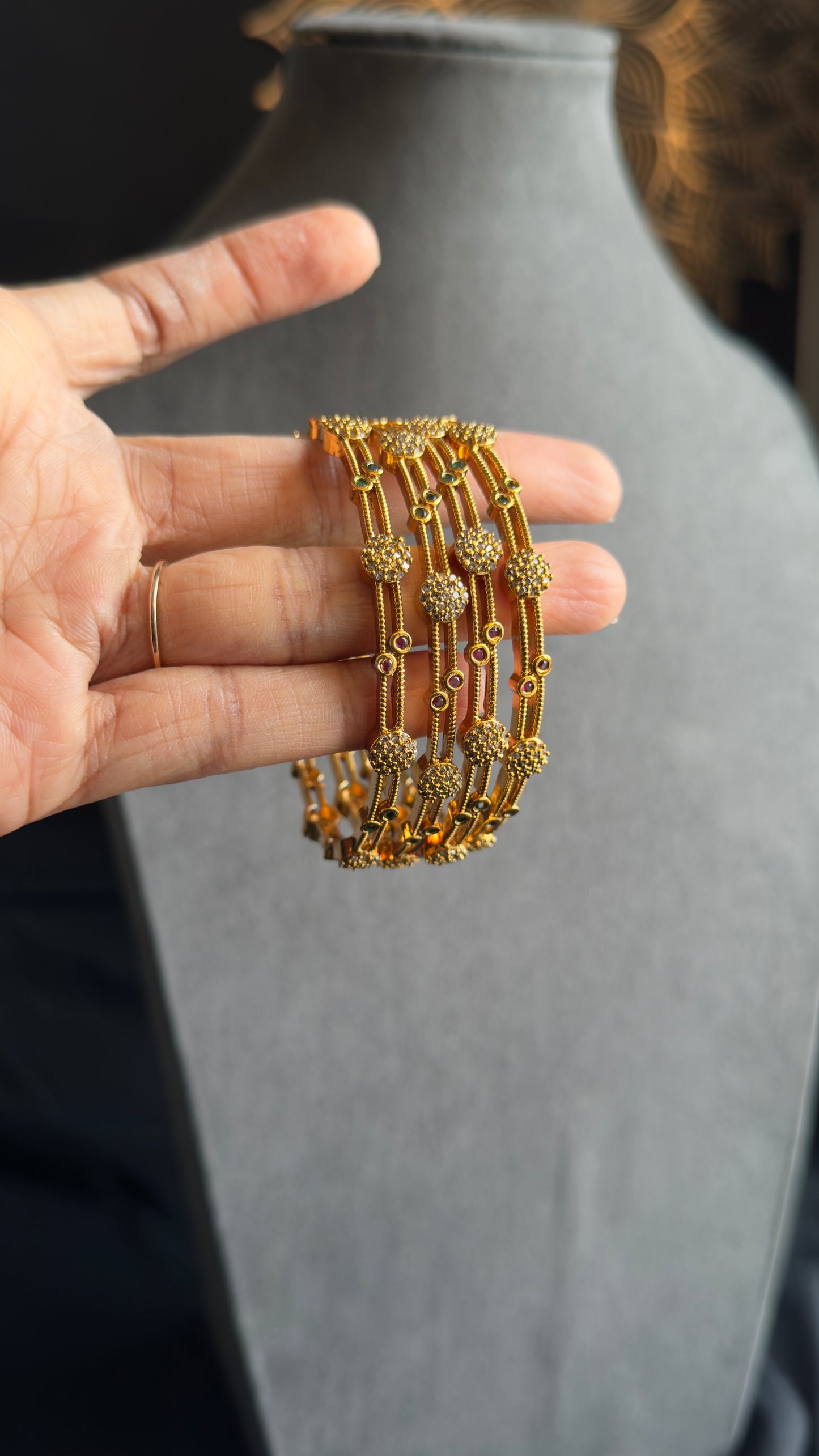 Set of 4 american diamond AD Kundan style cubic Zirconia studded peacock Bangle Kemp Bangle South indian Jewelry Antique indian jewelry - TRADITIONAL