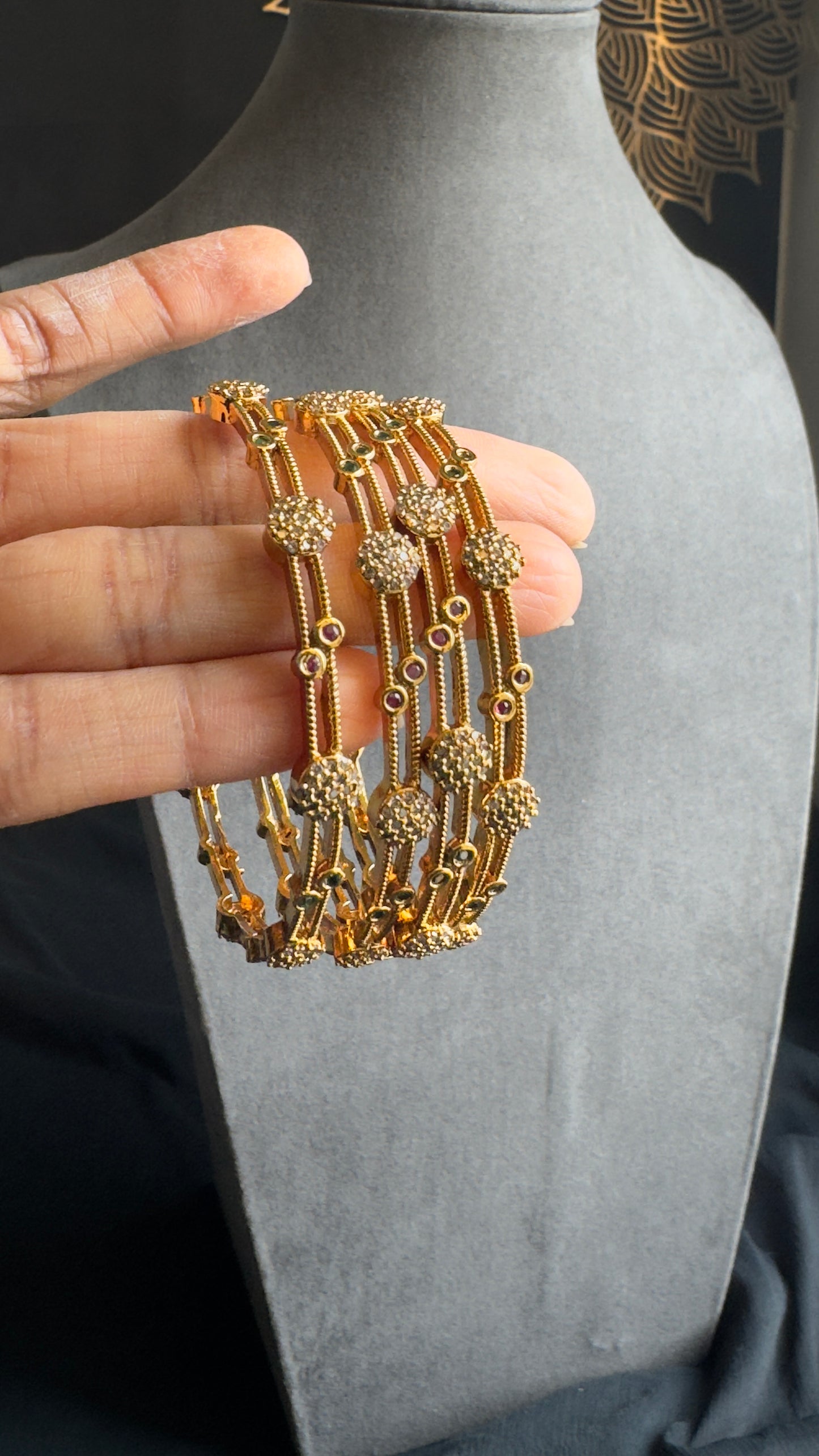 Set of 4 american diamond AD Kundan style cubic Zirconia studded peacock Bangle Kemp Bangle South indian Jewelry Antique indian jewelry - TRADITIONAL