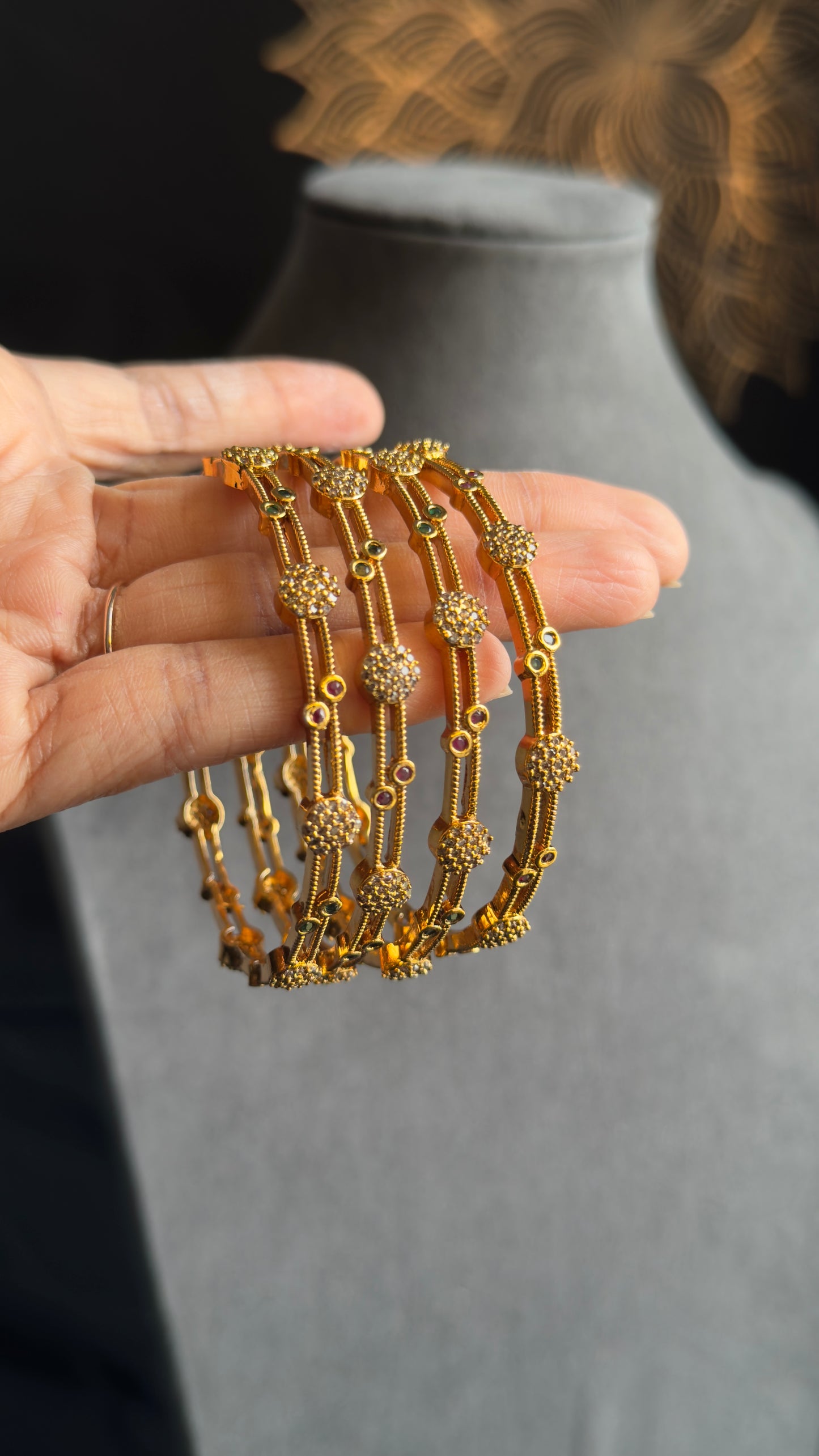 Set of 4 american diamond AD Kundan style cubic Zirconia studded peacock Bangle Kemp Bangle South indian Jewelry Antique indian jewelry - TRADITIONAL