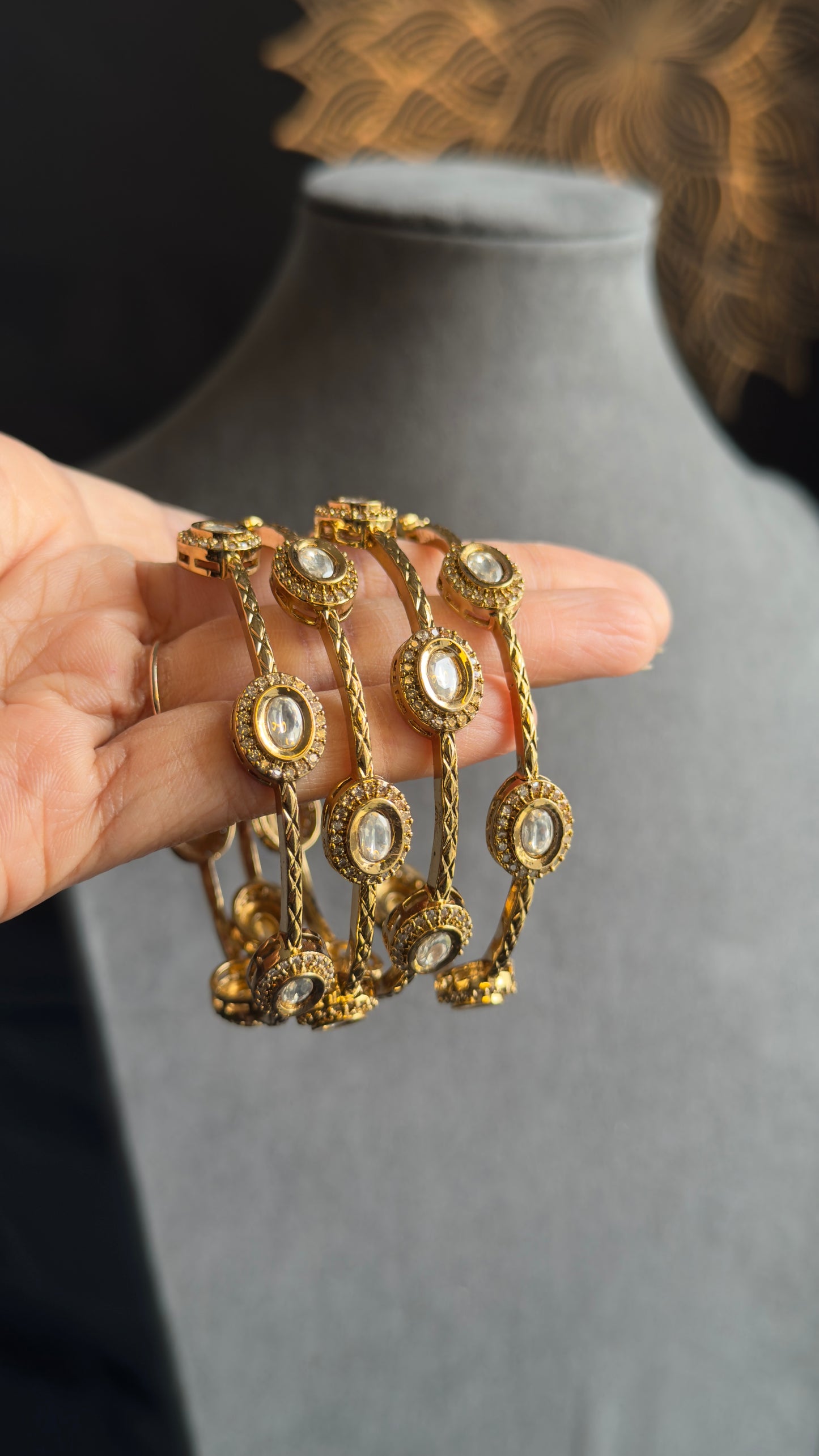 Set of 4 american diamond AD Kundan style cubic Zirconia studded peacock Bangle Kemp Bangle South indian Jewelry Antique indian jewelry - TRADITIONAL
