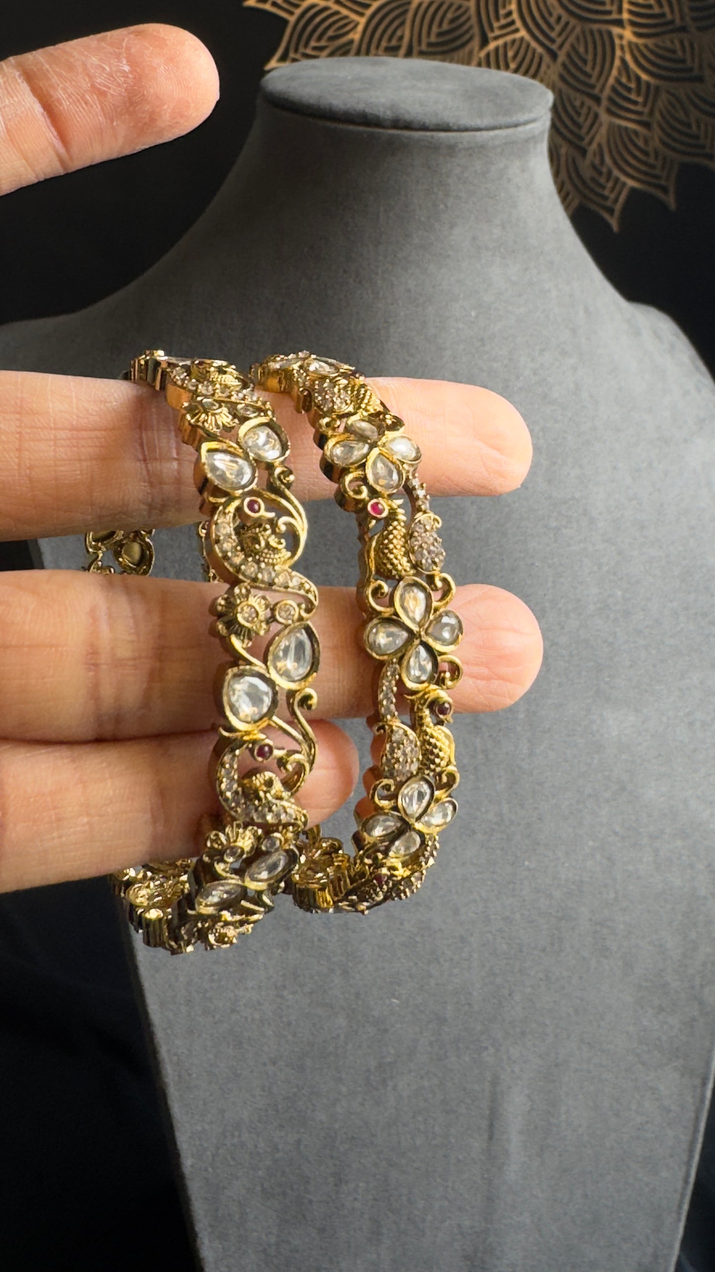 AD cubic Zirconia studded peacock Bangle Kemp Bangle South indian Jewelry Antique indian jewelry - TRADITIONAL