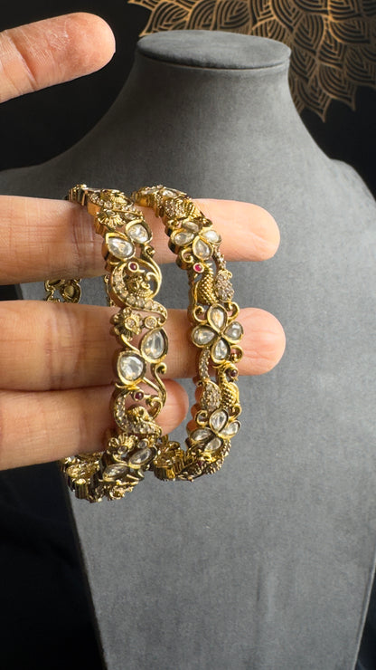 AD cubic Zirconia studded peacock Bangle Kemp Bangle South indian Jewelry Antique indian jewelry - TRADITIONAL