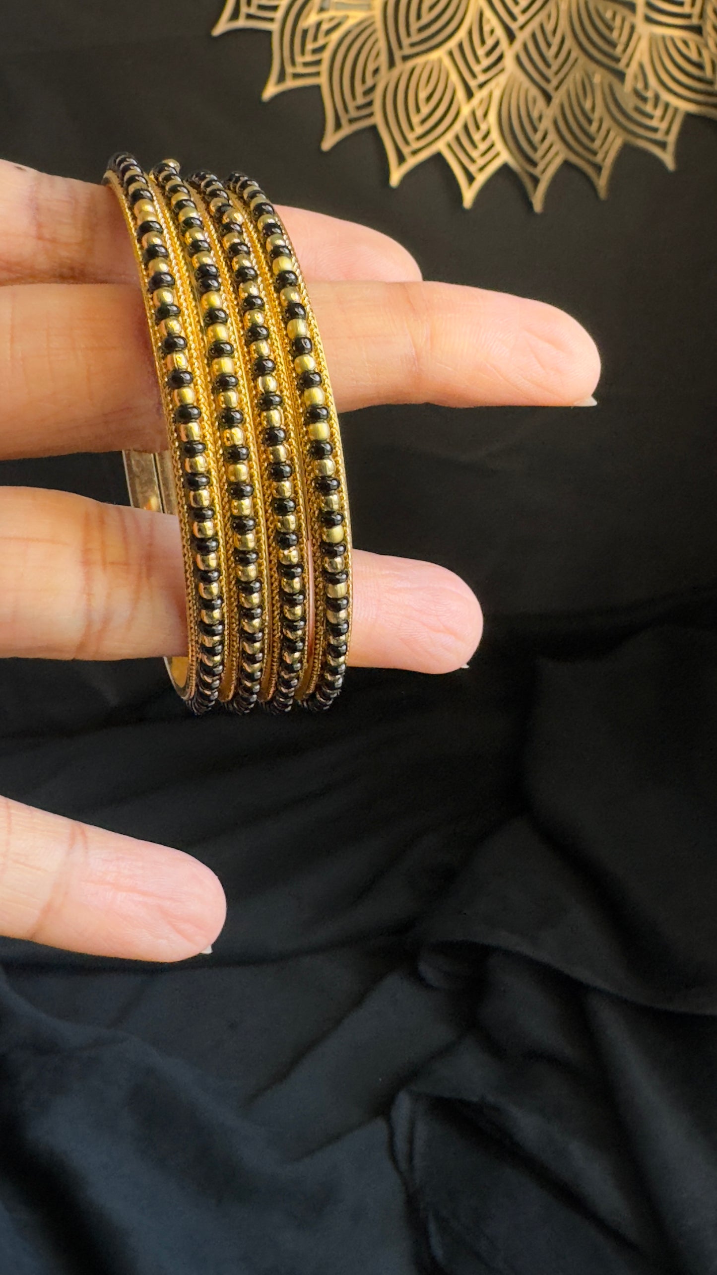 Set of 4 Black bead south indian Bangles traditional bangle - BUDGET