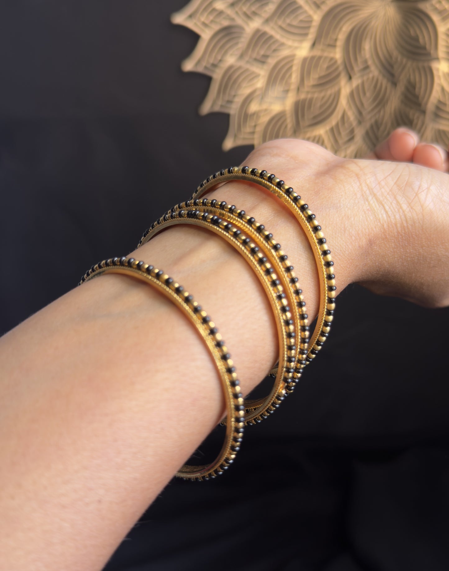 Set of 4 Black bead south indian Bangles traditional bangle - BUDGET