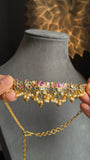 Gold South Indian Kemp AD Cluster row Lotus South Indian Jewelry Necklace Set - FUSION