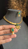Diya Half-Flower Pendant Necklace Set , Vibrant Colors- FUSION
