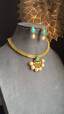 Diya Half-Flower Pendant Necklace Set , Vibrant Colors- FUSION