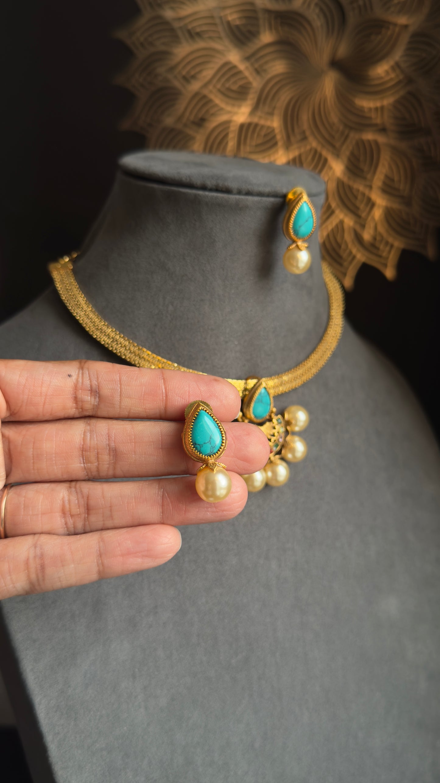 Diya Half-Flower Pendant Necklace Set , Vibrant Colors- FUSION