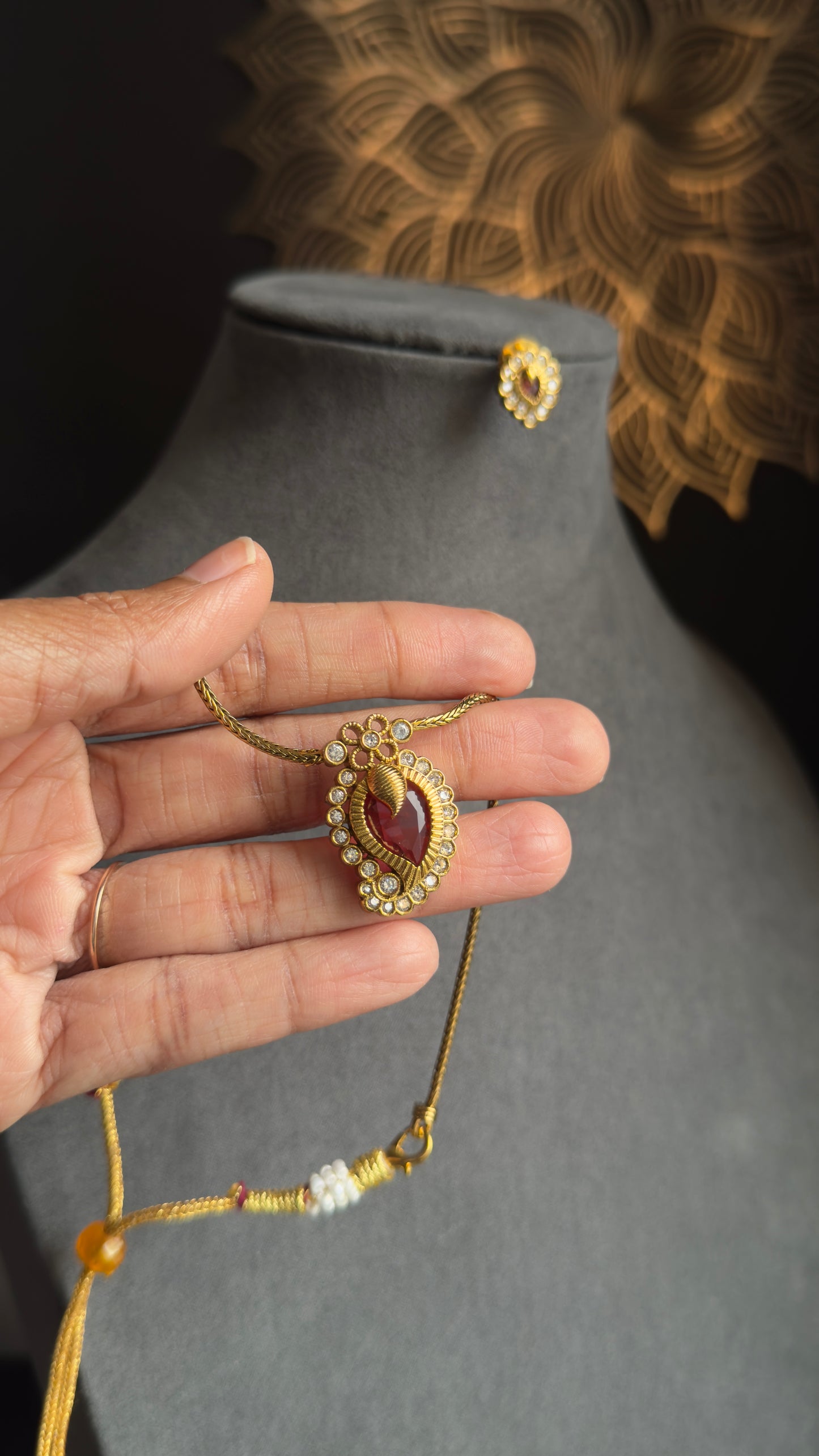 Kerala Dainty Gold Plated Mullamottu Pendant Set with Earrings | Mango Design Necklace Set | Lightweight Daily Wear South Indian Jewellery