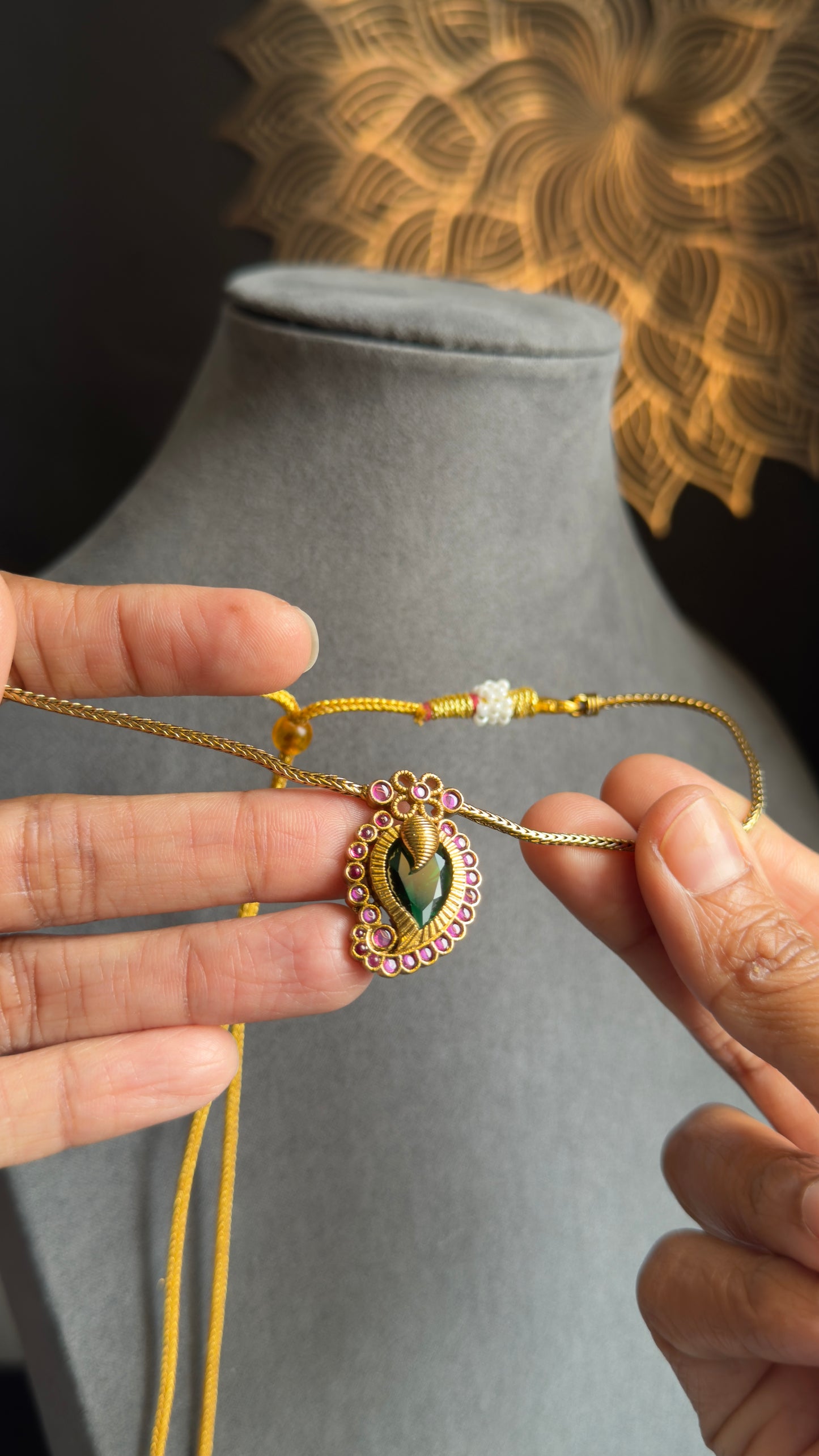 Kerala Dainty Gold Plated Mullamottu Pendant Set with Earrings | Mango Design Necklace Set | Lightweight Daily Wear South Indian Jewellery