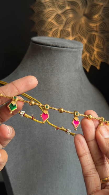 Dainty Kerala Palakka Nagapadam Inspired Choker Set | Ruby Green Enamel Necklace with Earrings | South Indian Traditional Jewelry