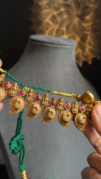 Panoply Kerala Lakshmi Peacock Manga Mala Choker Set | Traditional Mango Design Necklace & Earrings | Antique Gold Finish Temple Jewellery