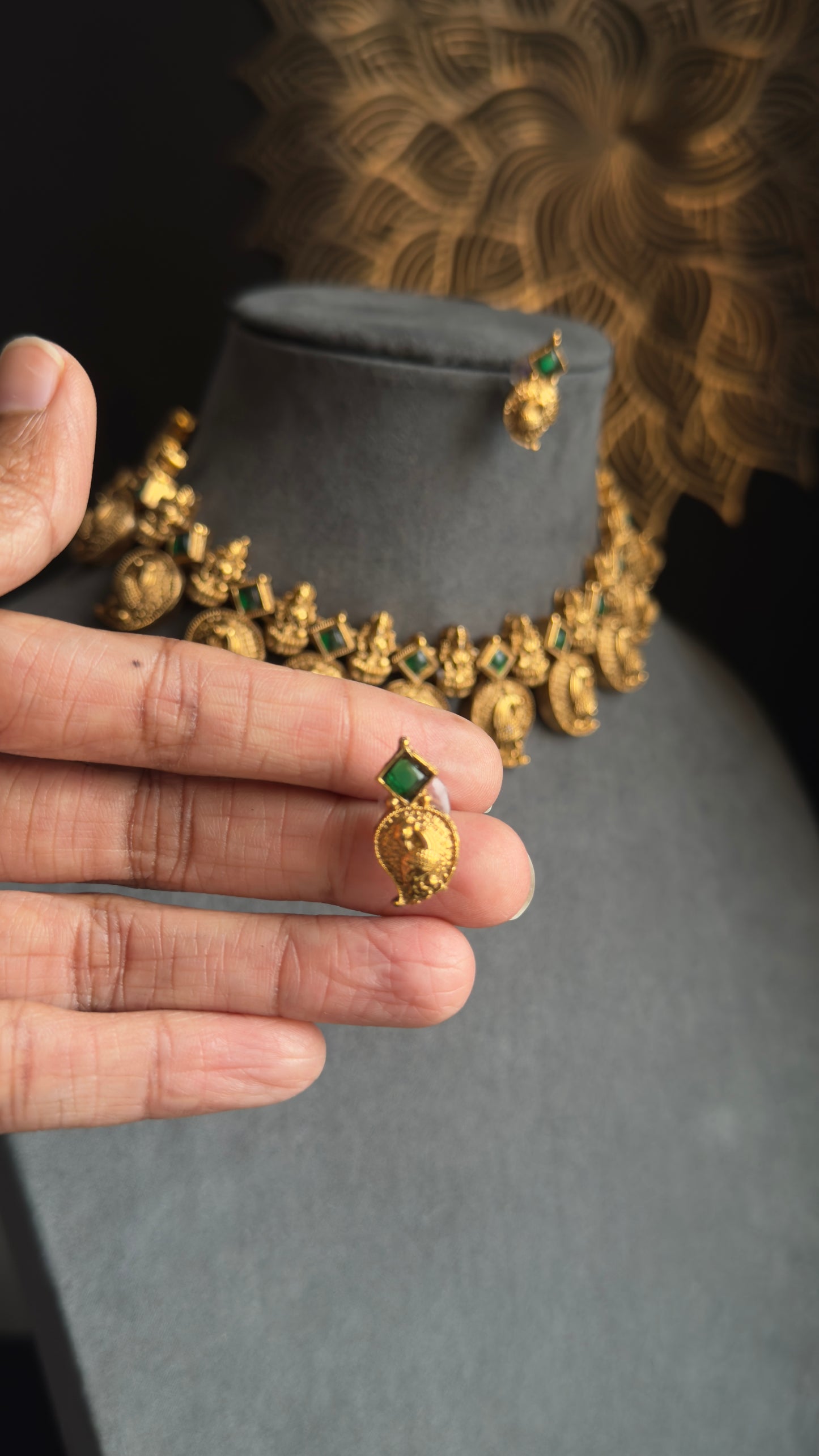 Panoply Kerala Lakshmi Peacock Manga Mala Choker Set | Traditional Mango Design Necklace & Earrings | Antique Gold Finish Temple Jewellery