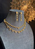 2 line Matt Gold  Tear drop Pendant Indian Necklace Set - AMERICAN DIAMOND