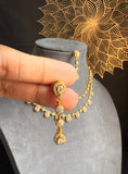 2 line Matt Gold  Tear drop Pendant Indian Necklace Set - AMERICAN DIAMOND
