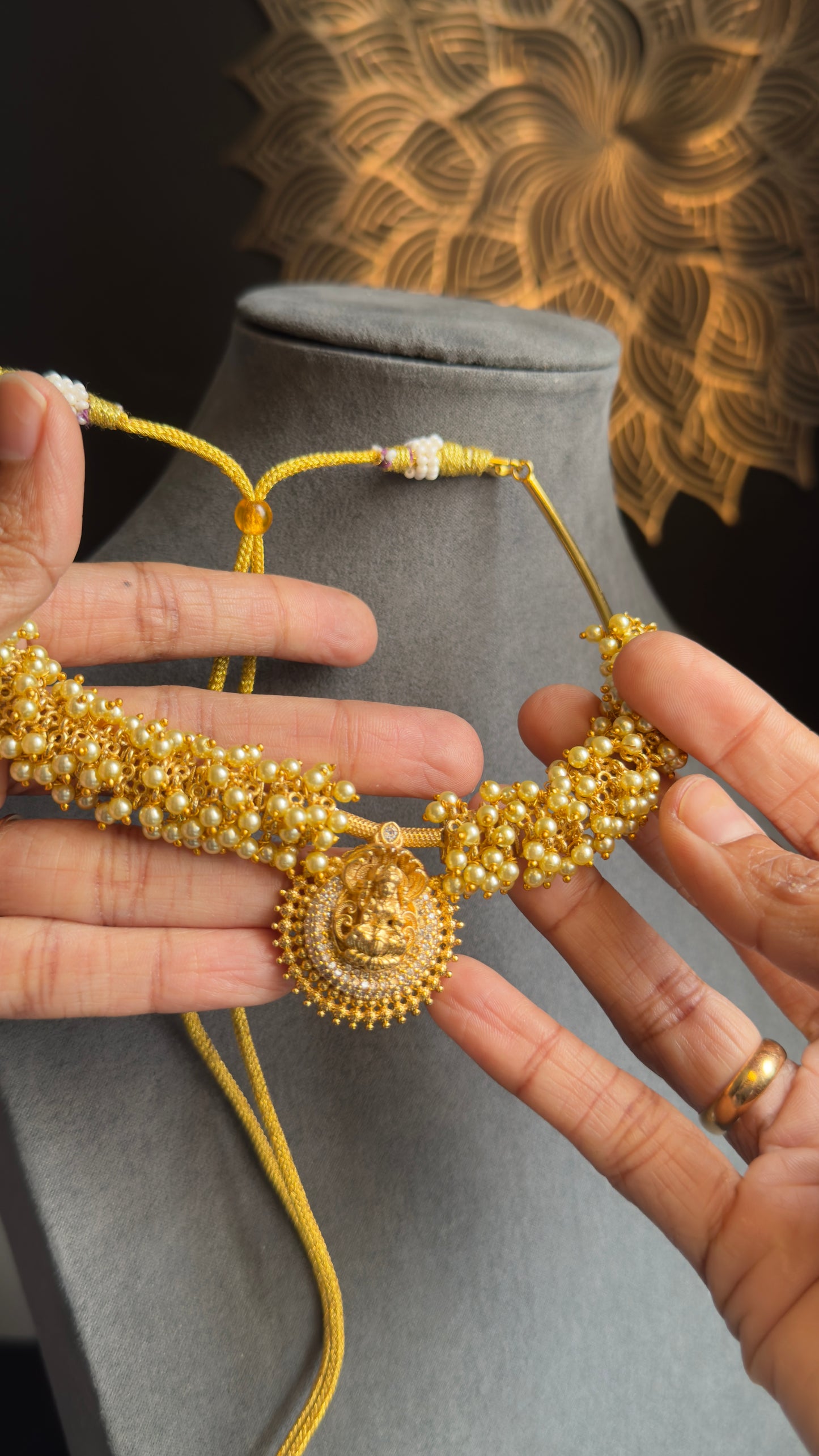 Panoply Hasli tube Lakshmi Pearl Choker Set | Gutta Pusalu Style Temple Necklace with Lakshmi Stud Earrings | South Indian Bridal Jewelry