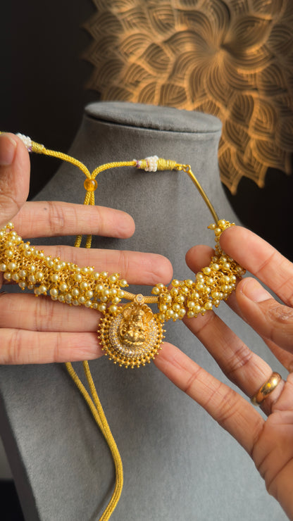 Panoply Hasli tube Lakshmi Pearl Choker Set | Gutta Pusalu Style Temple Necklace with Lakshmi Stud Earrings | South Indian Bridal Jewelry