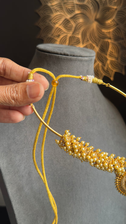 Panoply Hasli tube Lakshmi Pearl Choker Set | Gutta Pusalu Style Temple Necklace with Lakshmi Stud Earrings | South Indian Bridal Jewelry
