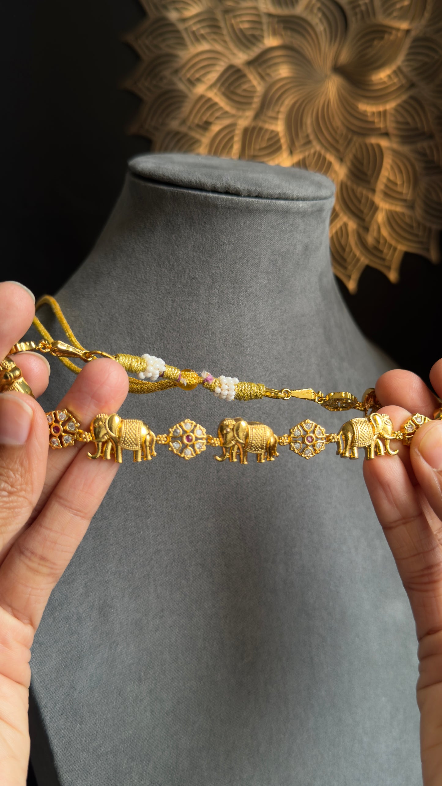 Elephant Motif Necklace Set, Antique Gold - FUSION