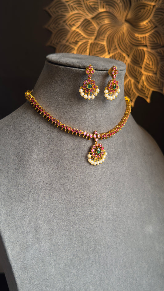 Best Selling Celebrity Traditional Kemp Atigai Set with Ruby Danglers - South Indian TRADITIONAL