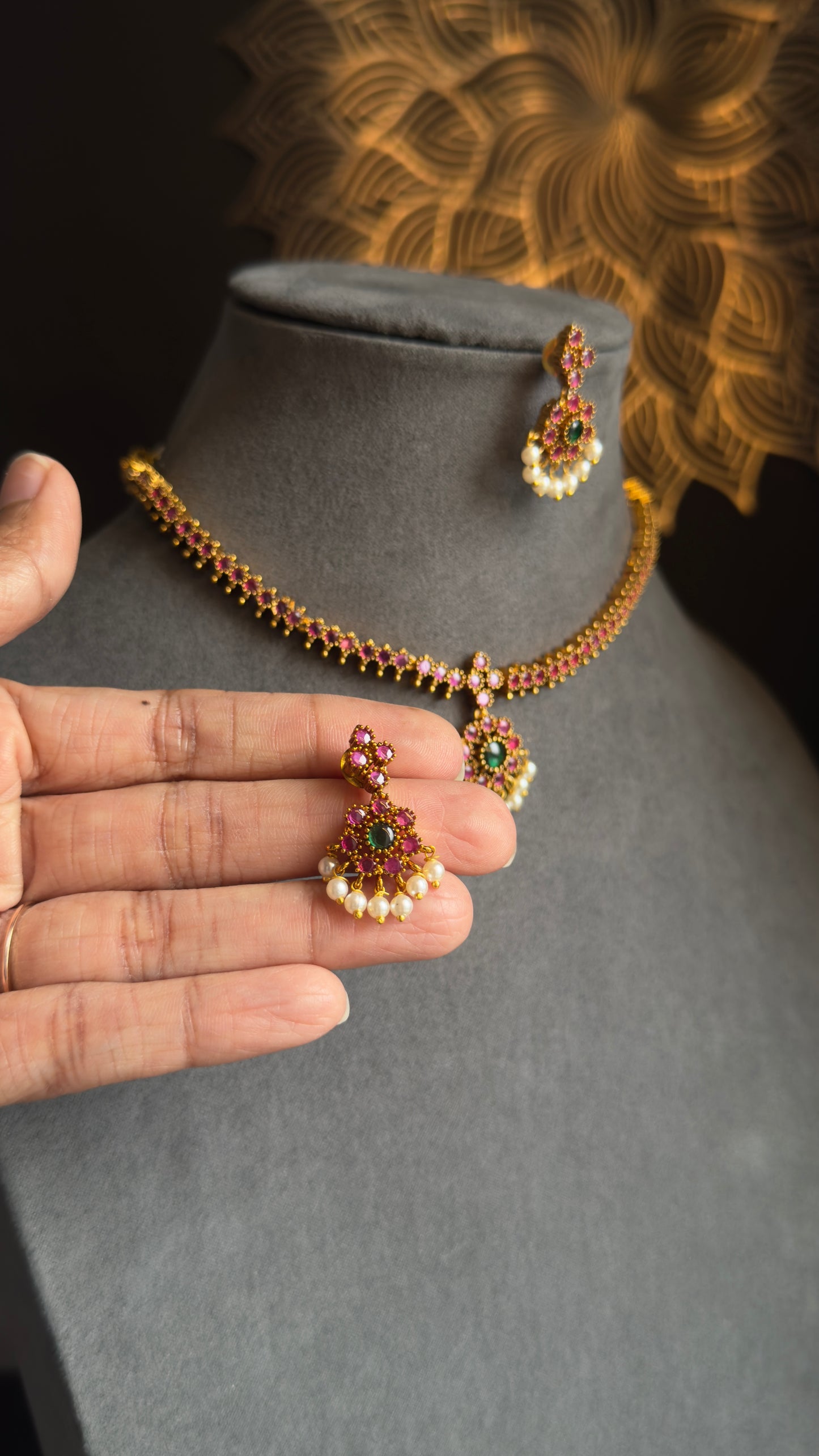 Best Selling Celebrity Traditional Kemp Atigai Set with Ruby Danglers - South Indian TRADITIONAL