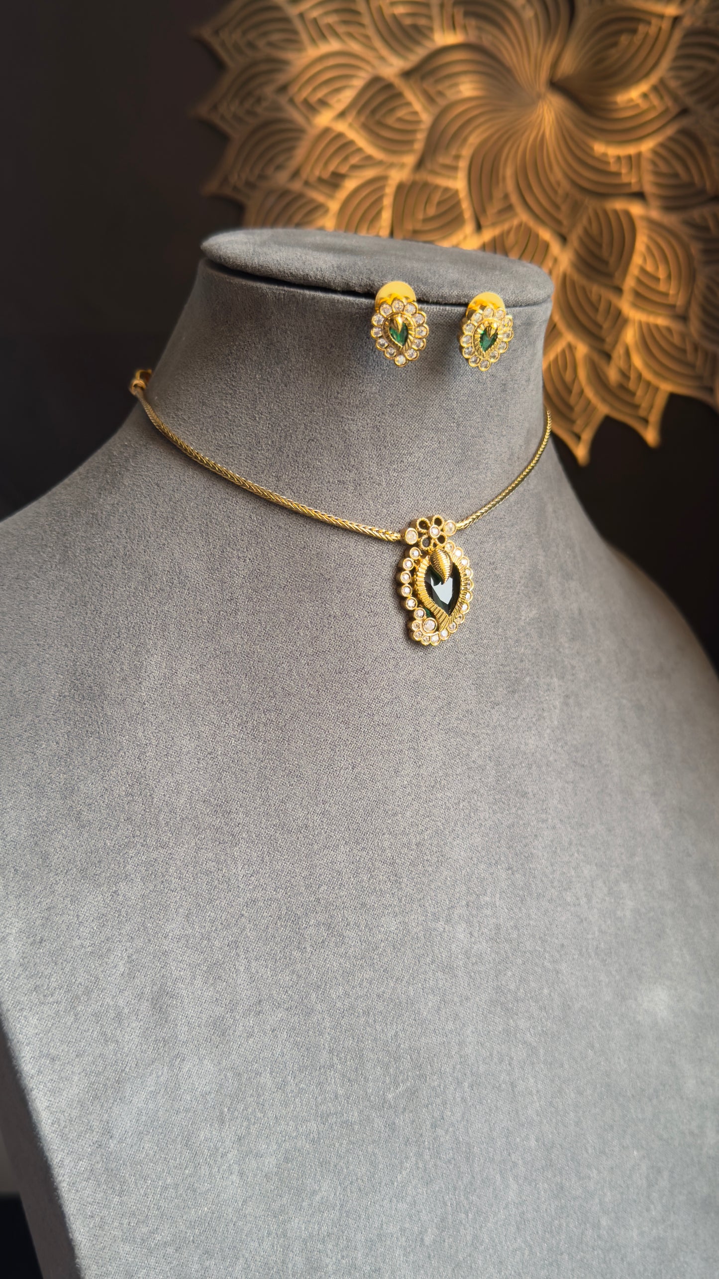 Kerala Dainty Gold Plated Mullamottu Pendant Set with Earrings | Mango Design Necklace Set | Lightweight Daily Wear South Indian Jewellery