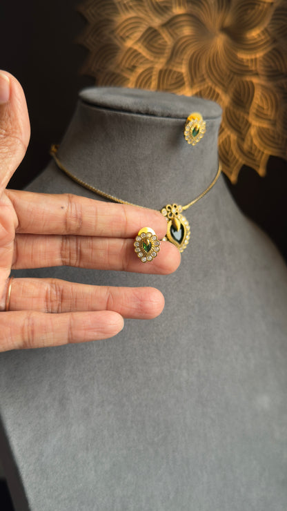 Kerala Dainty Gold Plated Mullamottu Pendant Set with Earrings | Mango Design Necklace Set | Lightweight Daily Wear South Indian Jewellery