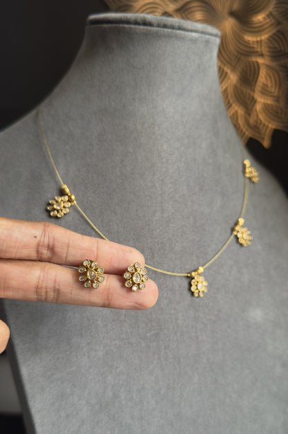 Panoply Delicate Invisible Multi Pendant Gold Indian Necklace Set with Earings- FUSION