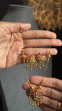 Panoply South Indian Invisible Lakshmi Pendant Necklace | Lightweight Temple Jewelry with Coral Accent & Earrings