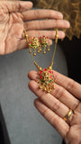 Panoply South Indian Invisible Lakshmi Pendant Necklace | Lightweight Temple Jewelry with Coral Accent & Earrings