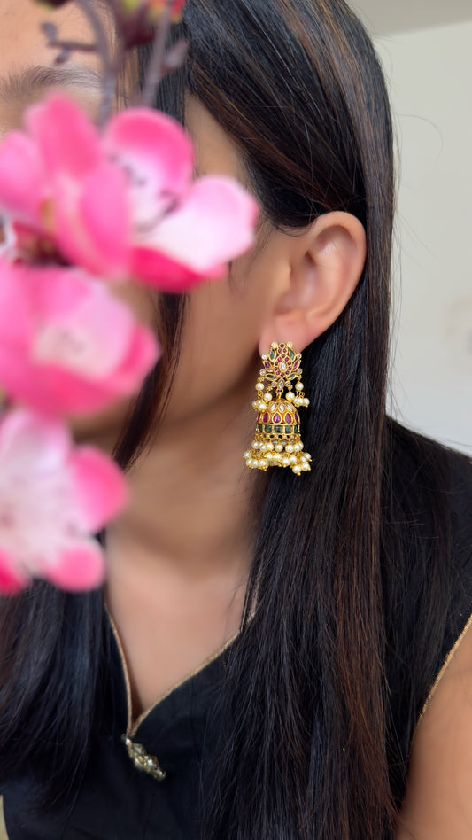 Lotus Inspired Kemp Jhumka  - TRADITIONAL