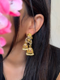 Gold Peacock Double Jhumka Earrings - TRADITIONAL