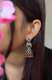 Victorian-Style Elephant and Peacock Jhumka Earrings Pearl Accents - TRADITIONAL