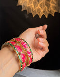 Set of 2 Lotus Gold Enamel hand painted Bangle South indian Jewelry Antique indian jewelry| South Indian Bangle Bracelet |Temple bangle