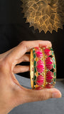 Set of 2 Lotus Gold Enamel hand painted Bangle South indian Jewelry Antique indian jewelry| South Indian Bangle Bracelet |Temple bangle