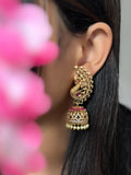 Peacock-Inspired Top Jhumka Earrings   - TRADITIONAL