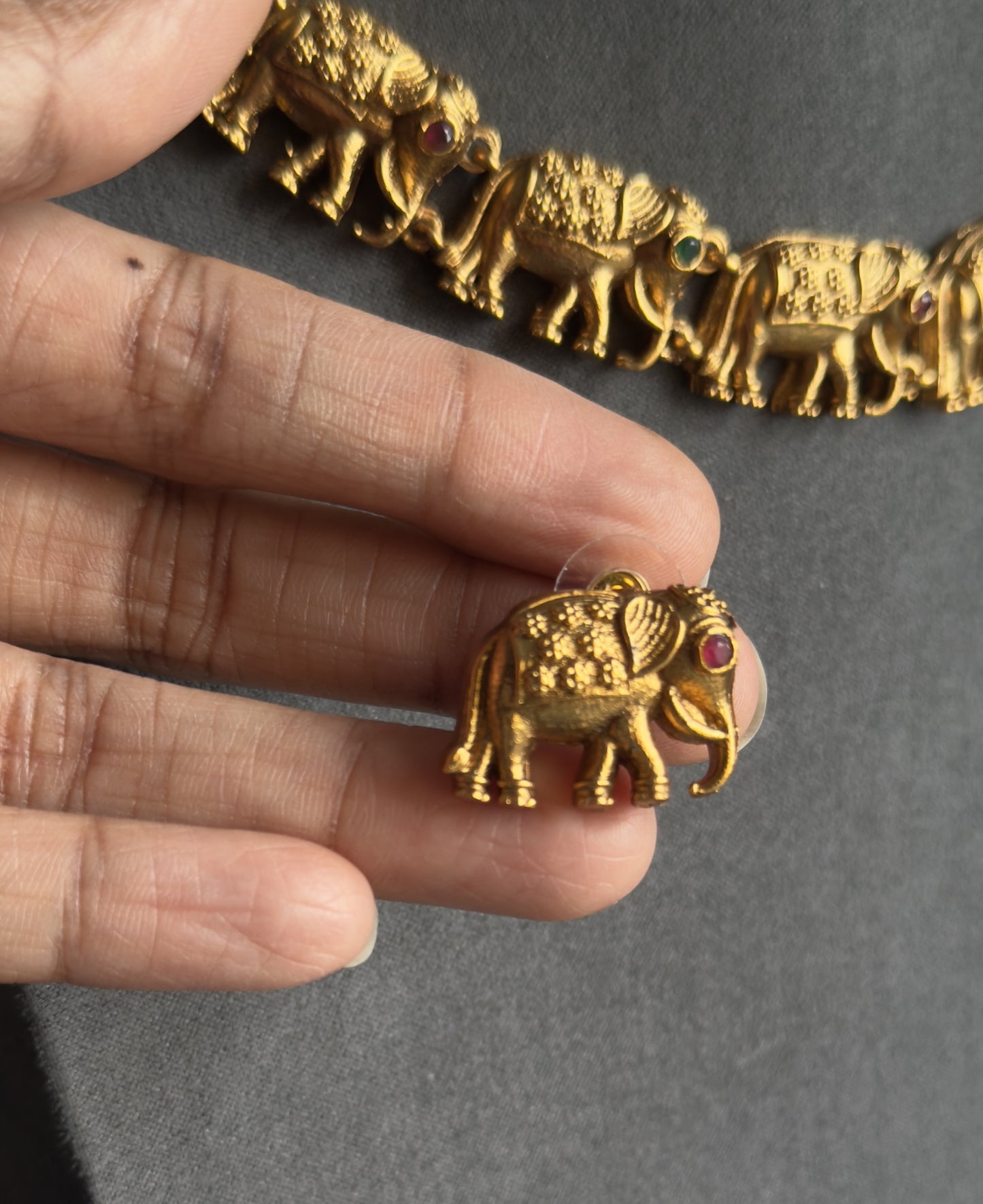 Elephant Motif Necklace Set, Antique Gold - FUSION