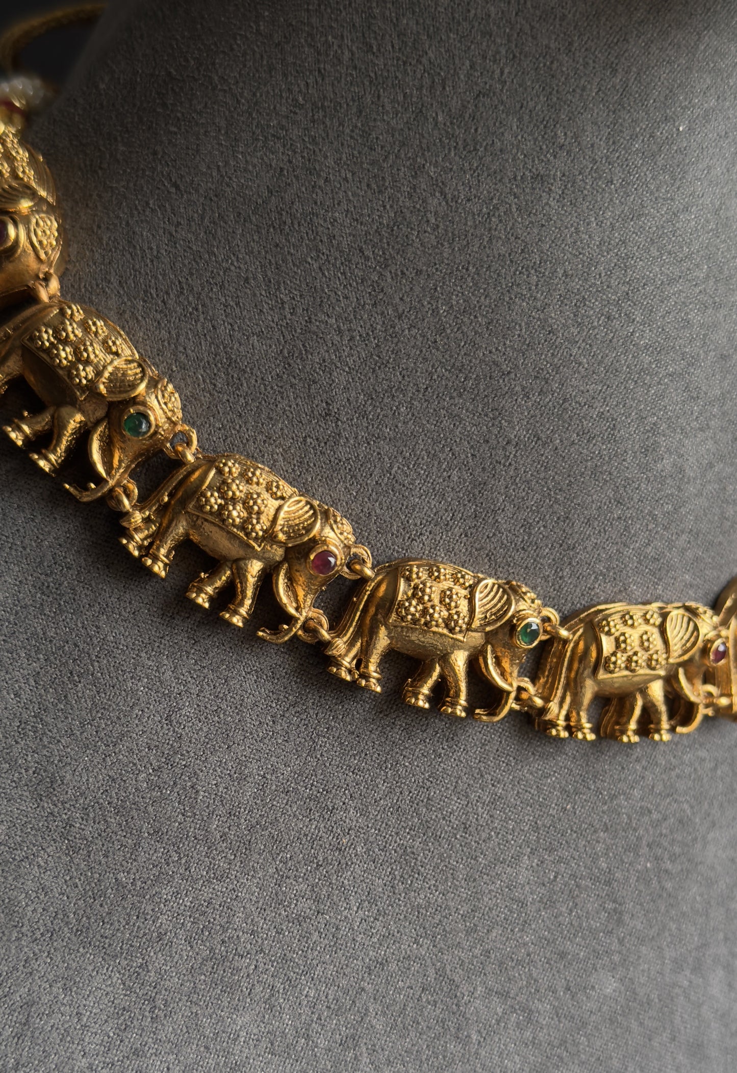 Elephant Motif Necklace Set, Antique Gold - FUSION