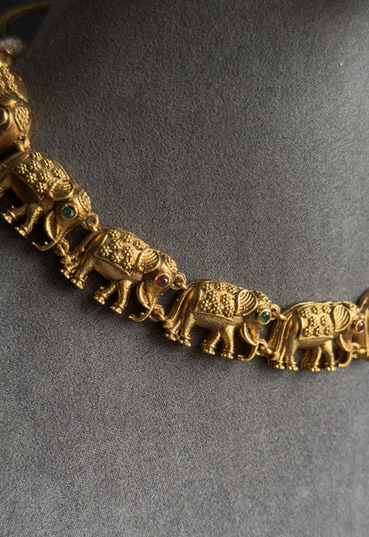 Elephant Motif Necklace Set, Antique Gold - FUSION