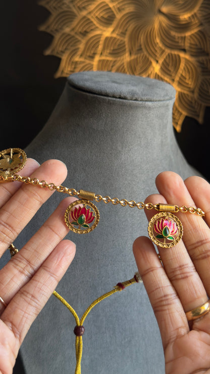 Lotus Pendant gold Necklace with Earrings South Indian Jewellery
