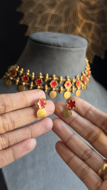 Green Closed neck Choker South Indian Jewelry Set