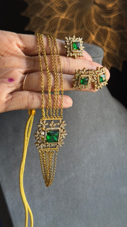 PANOPLY Gold Bead AD layer Party Choker Set South Indian Jewelry with stud and ring - FUSION