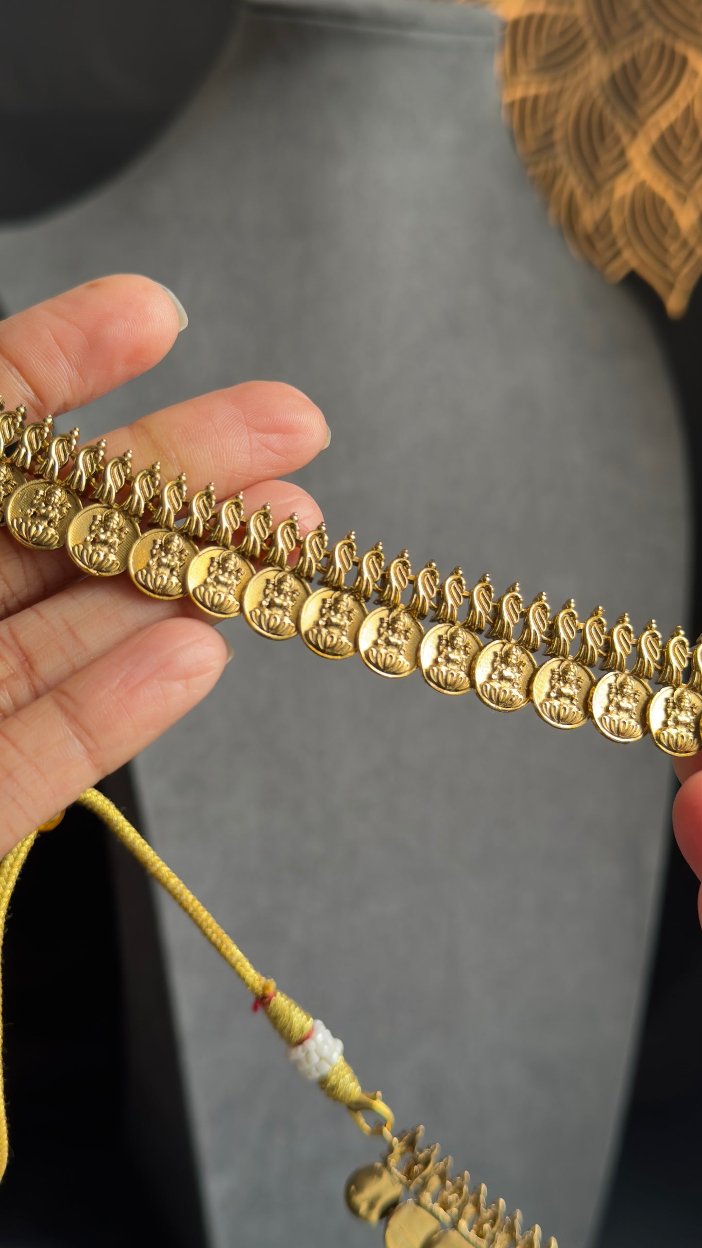 Lakshmi Kasu Necklace Set | Temple Coin Jewelry | Traditional Gold Plated Haram Long Necklace with Jhumka - LONG NECKLACE