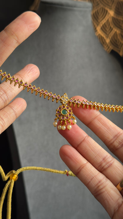 South Indian Kemp Long Necklace Set with Pearl Drop Earrings – South Indian Jewellery UK