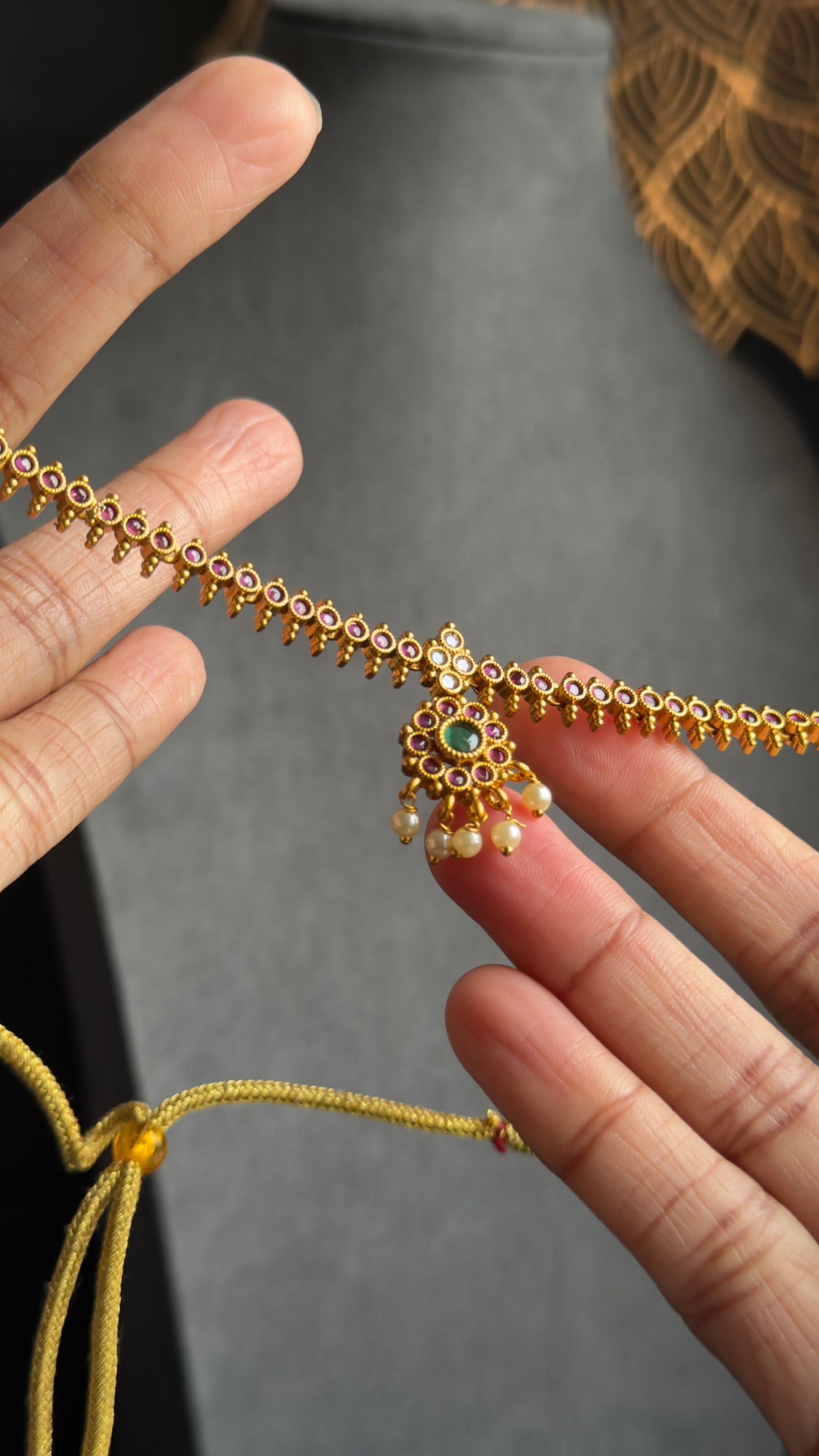 South Indian Kemp Long Necklace Set with Pearl Drop Earrings – South Indian Jewellery UK