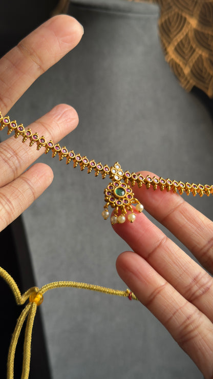 South Indian Kemp Long Necklace Set with Pearl Drop Earrings – South Indian Jewellery UK