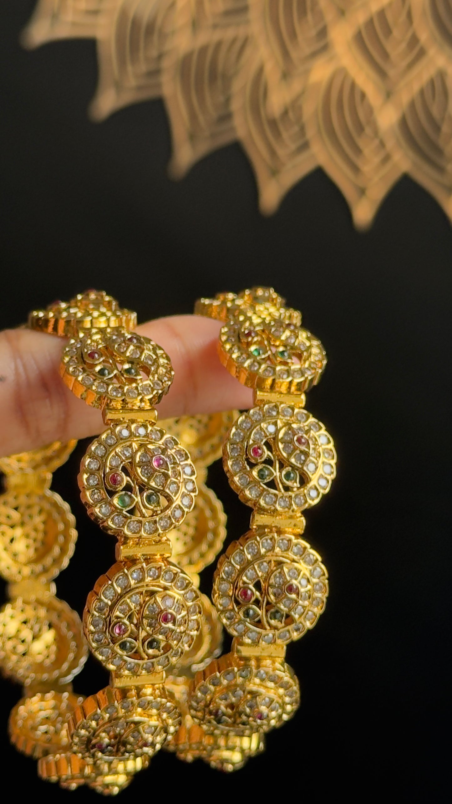 Unique Connected circular temple work Antique peacock kada style Bangle Kemp Bangle South indian Bangle Antique Gold Traditional Bangle