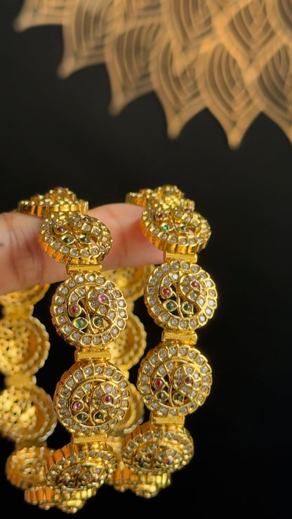 Unique Connected circular temple work Antique peacock kada style Bangle Kemp Bangle South indian Bangle Antique Gold Traditional Bangle