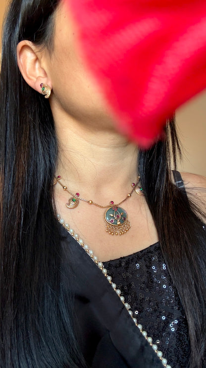 Gold Pendant mango paisley South Indian jewelry Necklace Set - TRADITIONAL | Mango Design Necklace Set