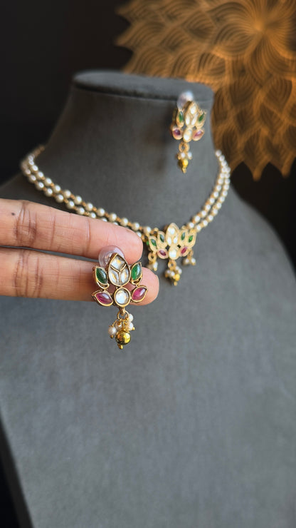 2 Layer Pearl pendant dainty Gold Necklace set